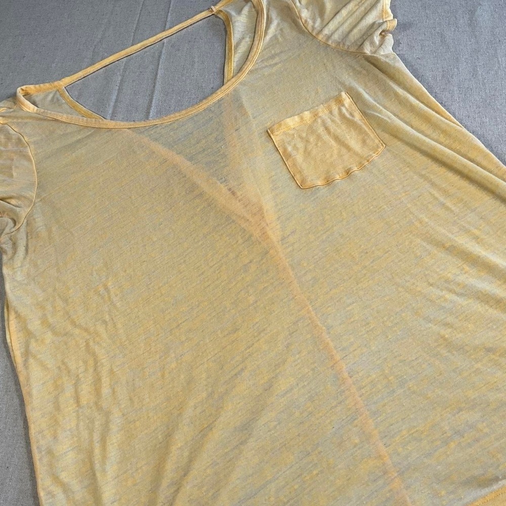 Womens American Eagle Bright Yellow Lightweight Lace Shoulder Blouse Top (M)
